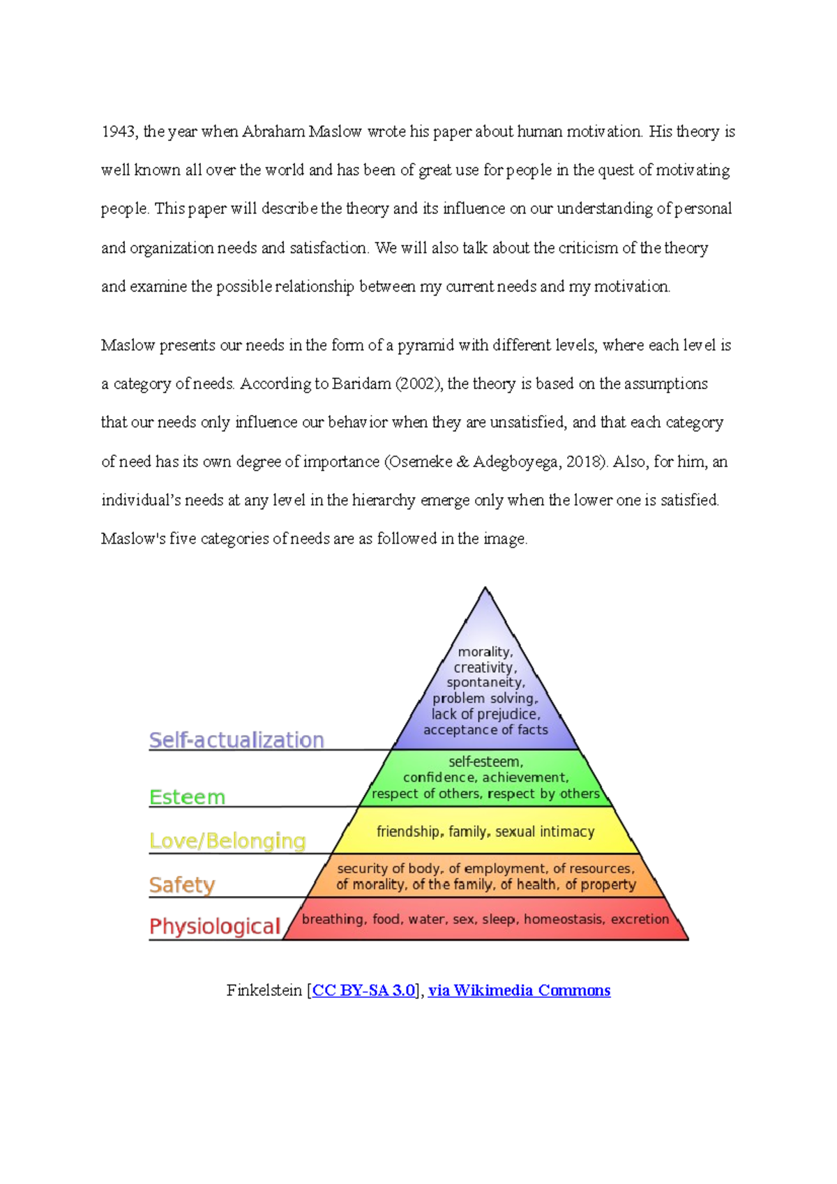 Portfolio unit 3 - On Abram Maslow pyramid of need - 1943, the year ...