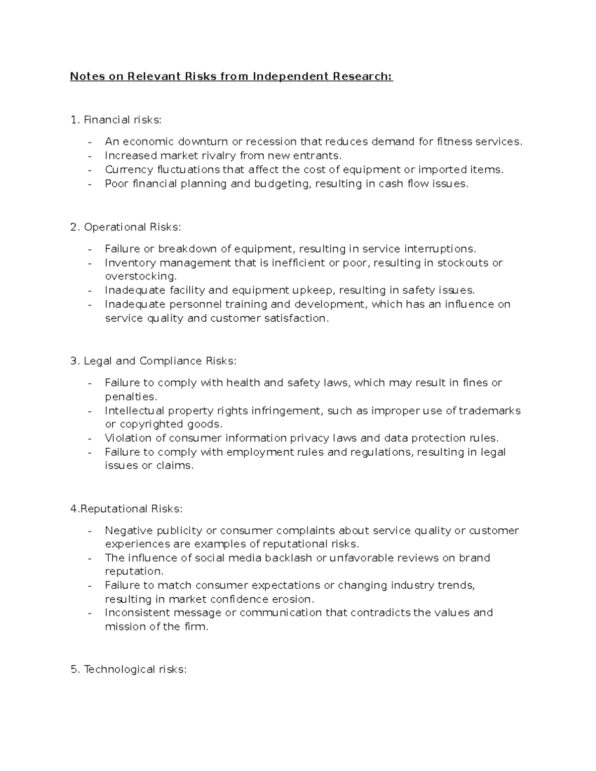 Notes on relevant risk - Notes on Relevant Risks from Independent ...