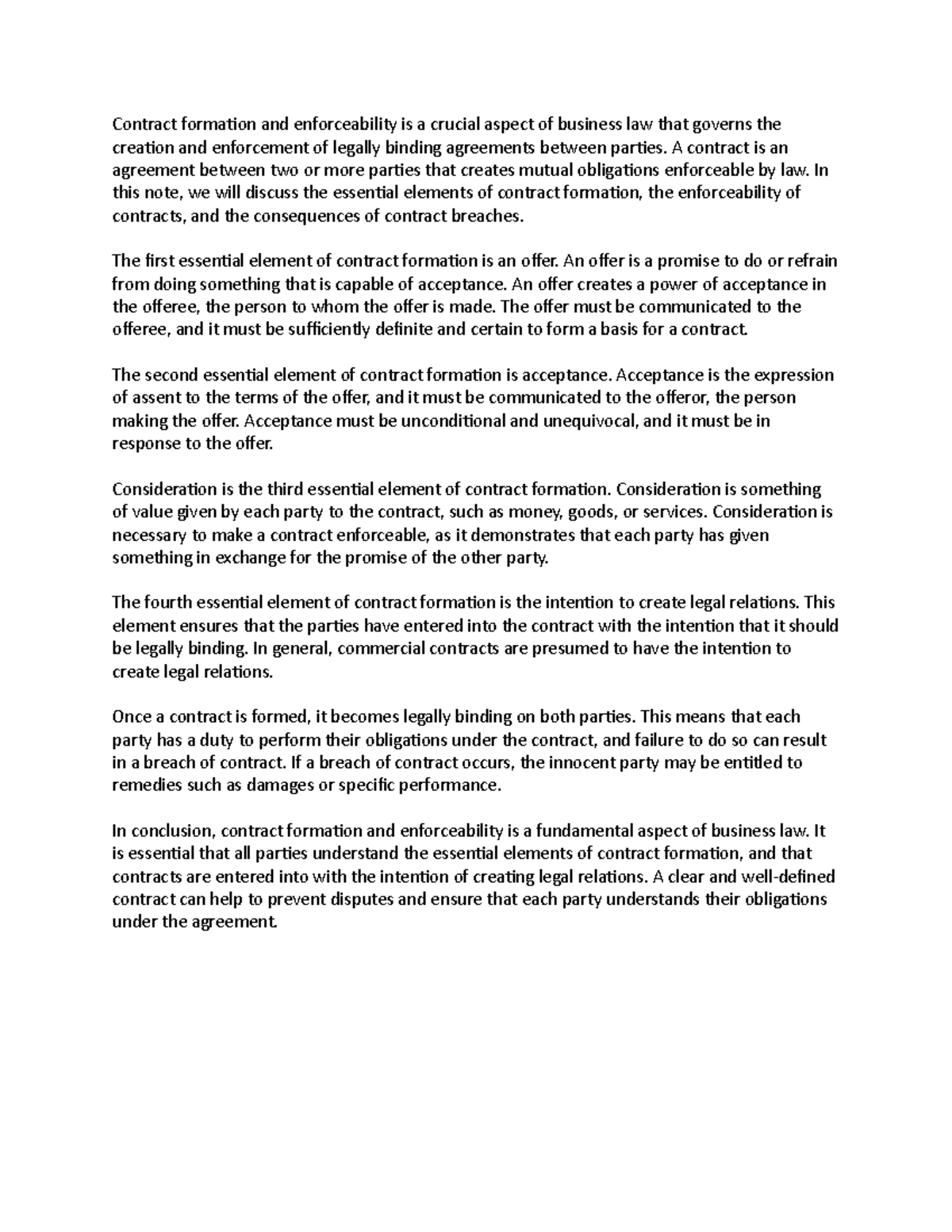 Contract formation and enforceability is a crucial aspect of business ...