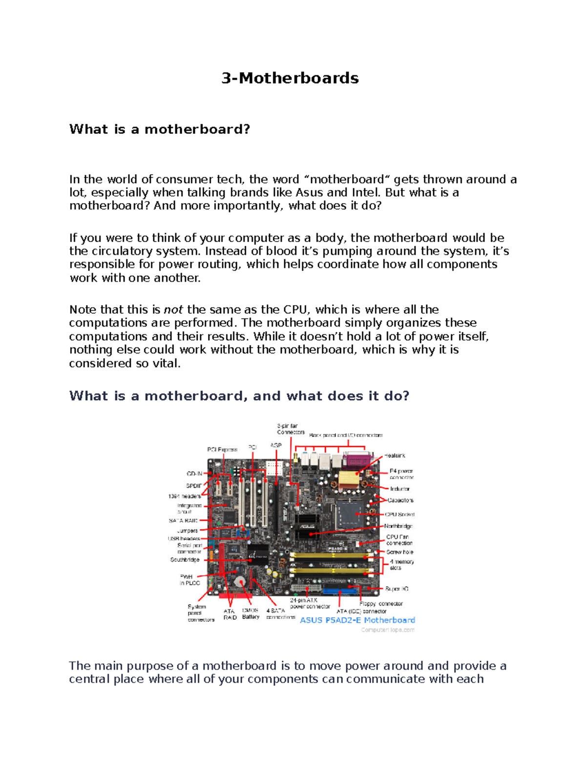 What is the motherboard, and what does it do. بحث عن ال motherboard 3
