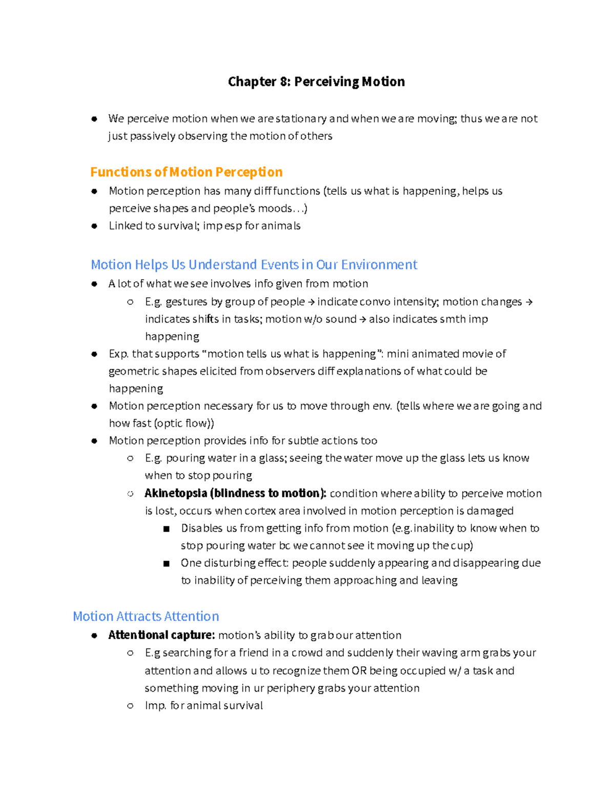PSL 315 S&P CH8 Notes - Summary Sensation and Perception - Chapter 8 ...