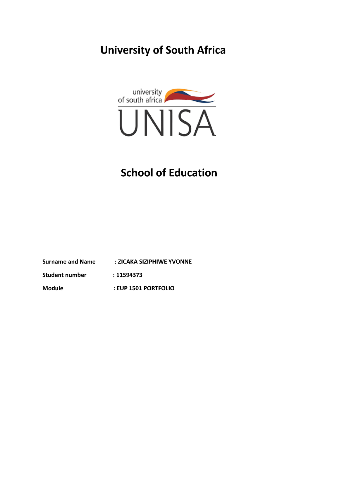 EUP1501 Portfolio 2021 - University of South Africa School of Education ...