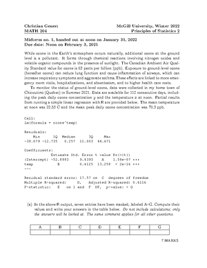 Lect1 - lecture ppt - MATH Principles of Statistics 2 Regression ...