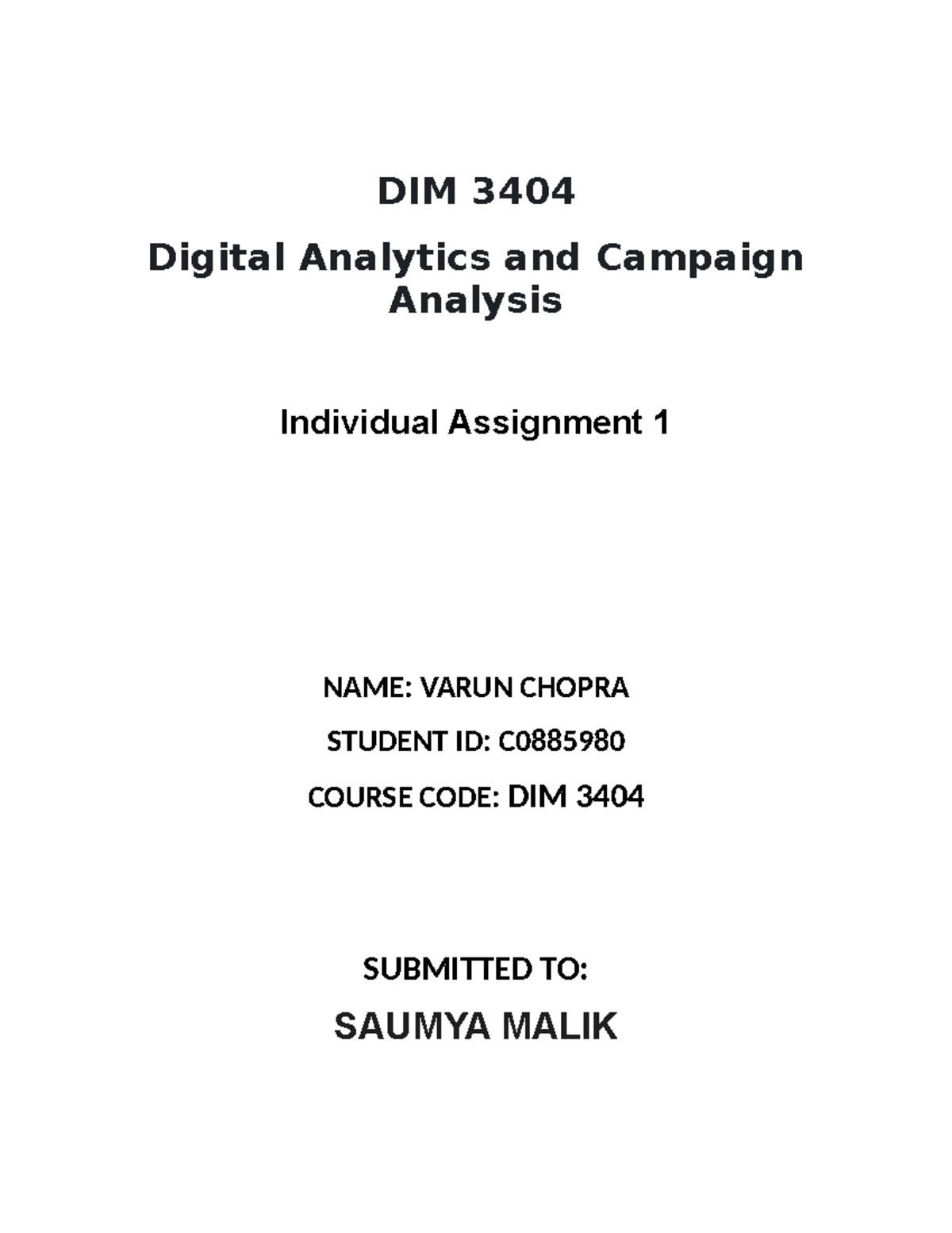 Assignment Vmock resume - MKT-1143 - DIM 3404 Digital Analytics and ...