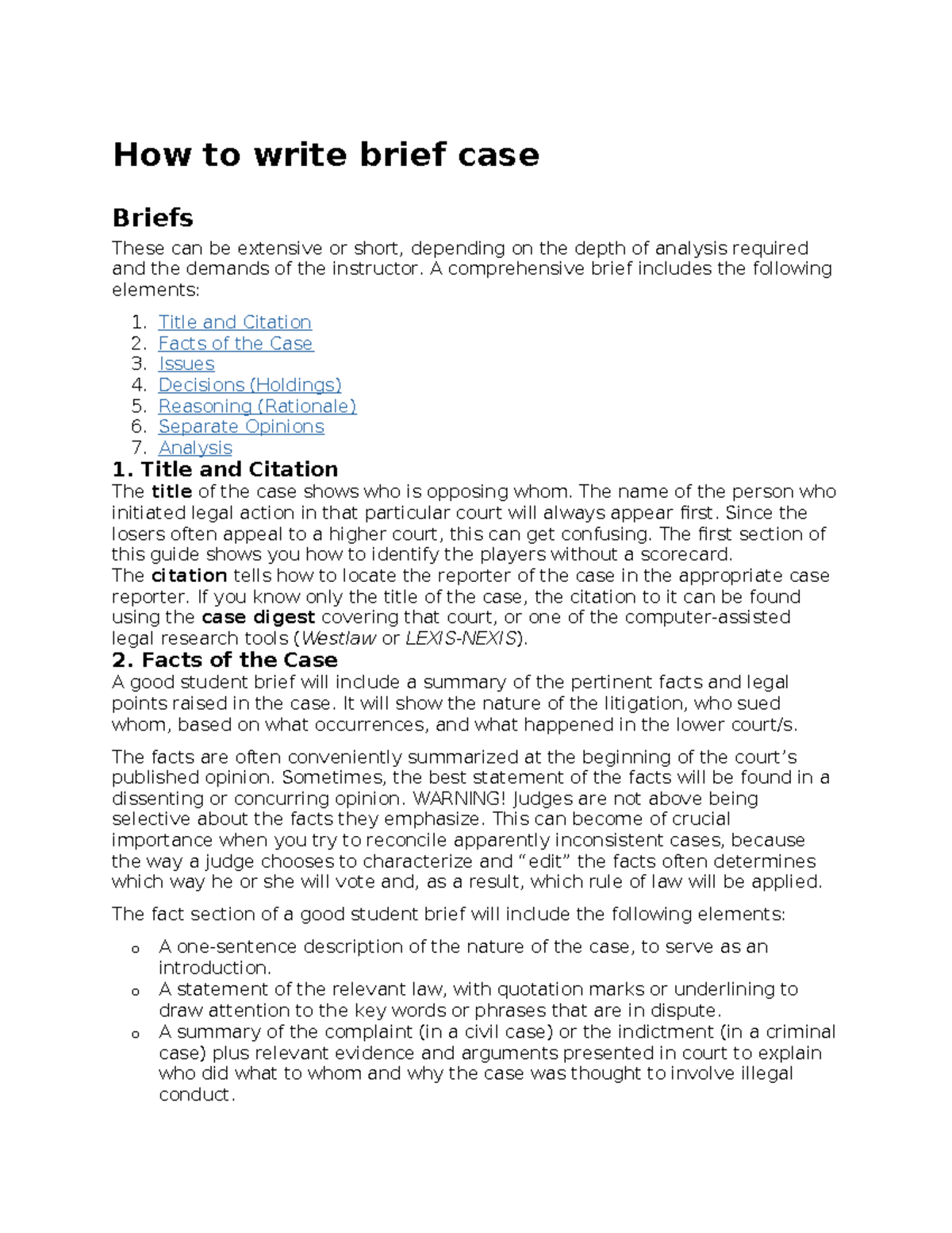 Sample How To Write A Case Brief Example at Brenda Marston blog