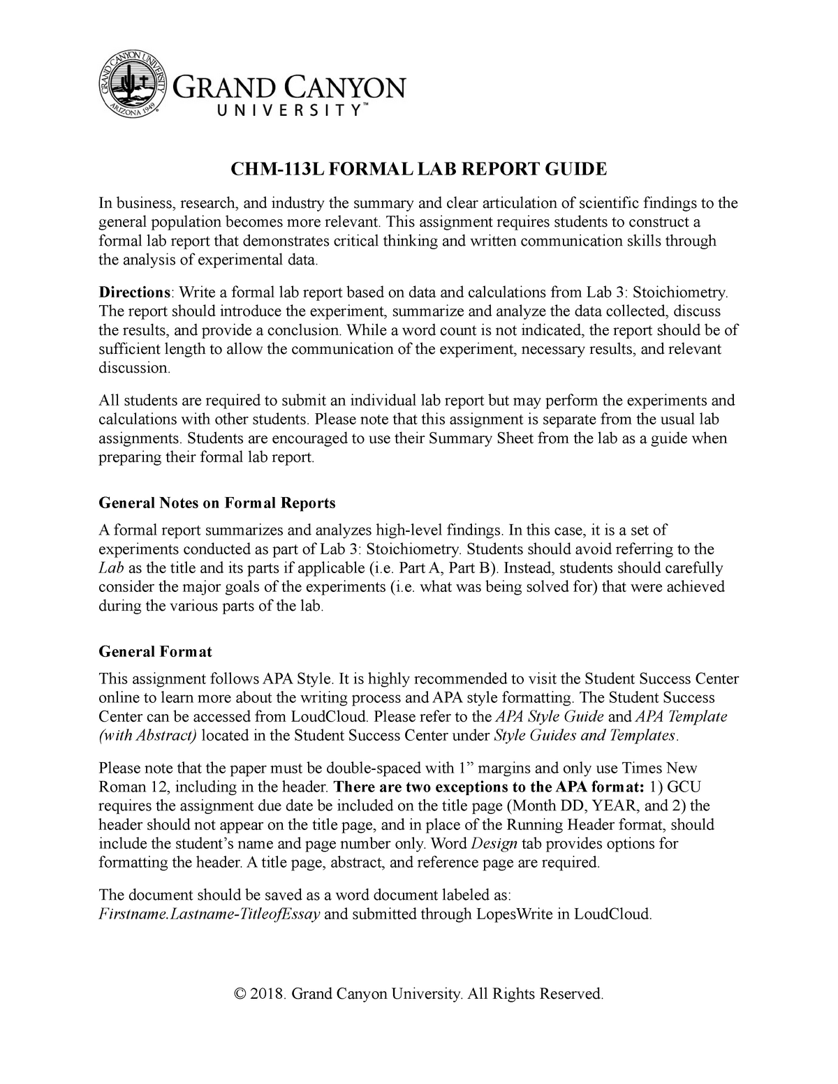 Formal Lab Report Guide - CHM-23L FORMAL LAB REPORT GUIDE In Intended For Lab Report Conclusion Template
