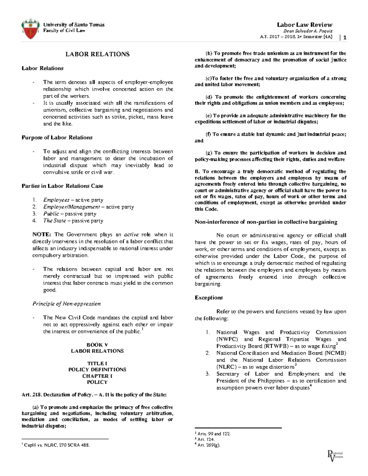 425096898-Labor-Relations - Faculty of Civil Law | 1 Dean Salvador A ...