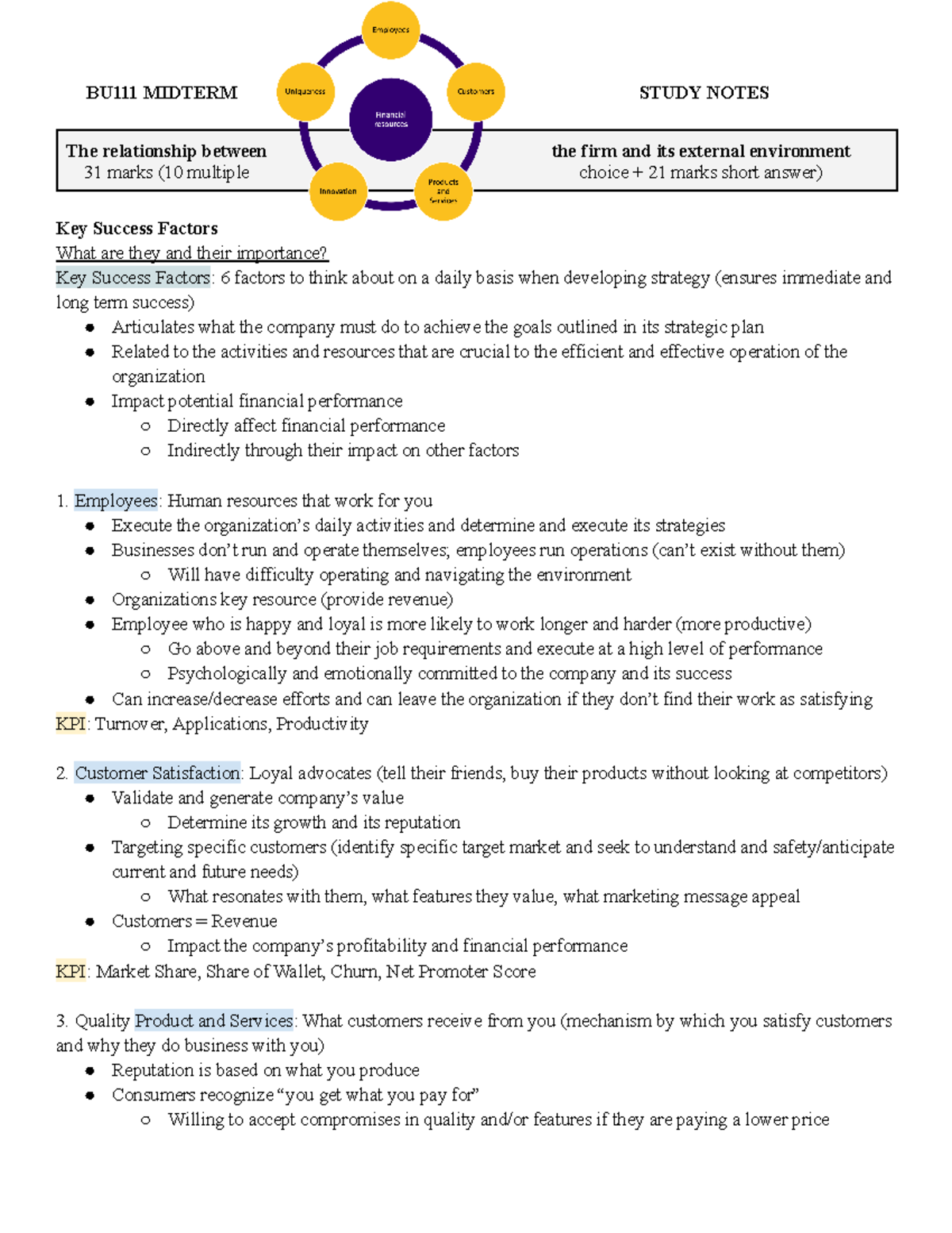 Copy Of Copy Of BU111 Midterm Study Notes B - BU111 MIDTERM STUDY NOTES ...