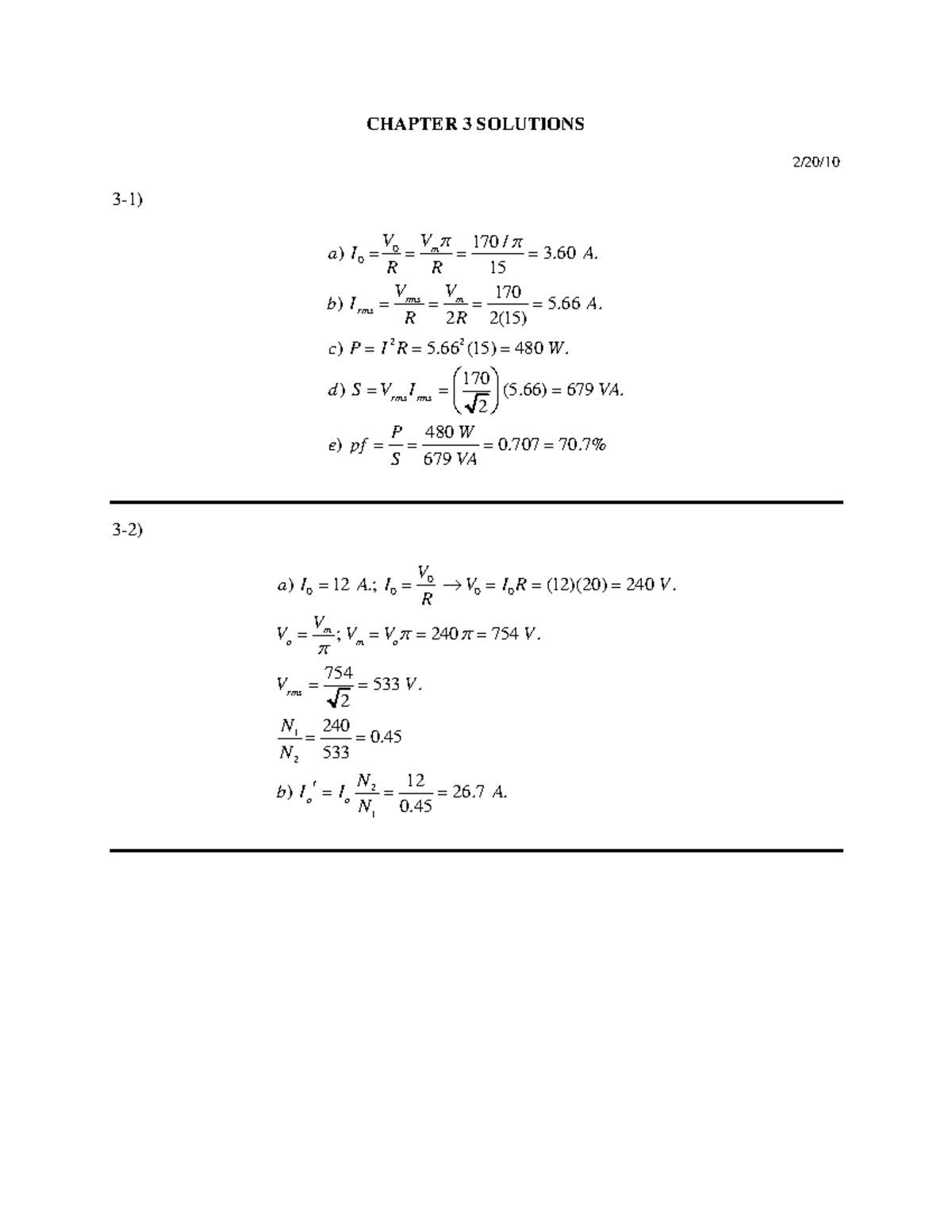 Azdoc Daniel Hart CHAPTER 3 SOLUTIONS 2/20/ 31) 0 0 22 170 / ) 3