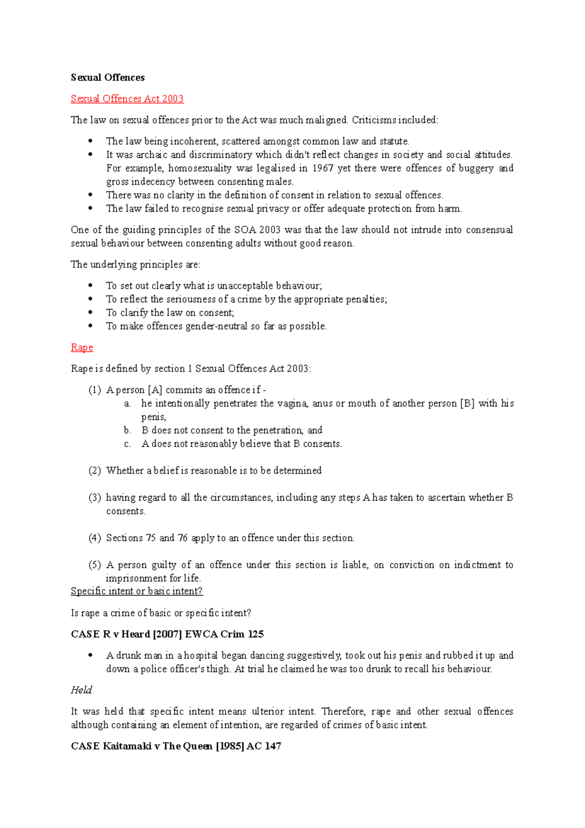 Sexual Offences Notes - Sexual Offences Sexual Offences Act 2003 The ...