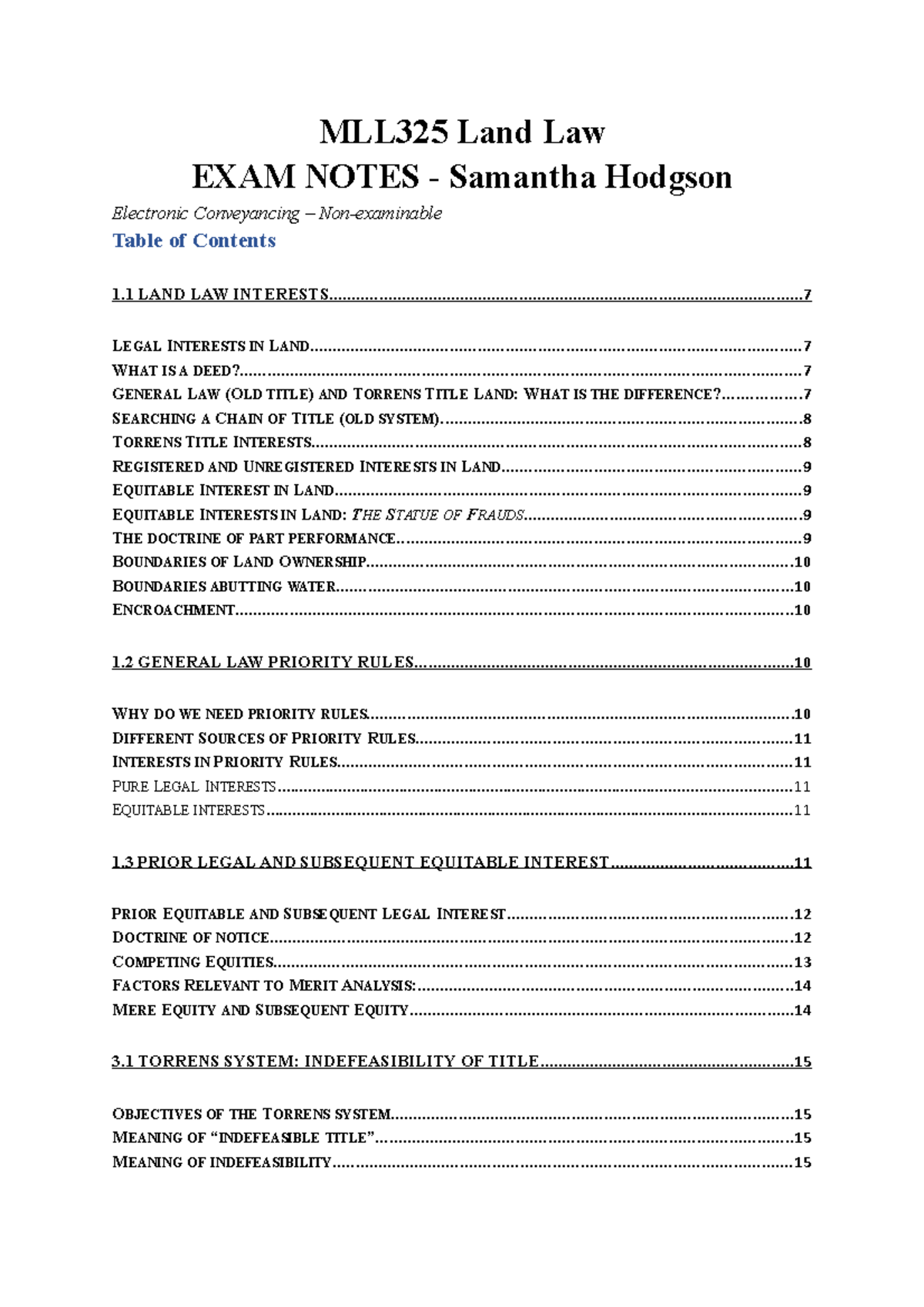 MLL325 Land Law Exam Notes 2020 - MLL325 Land Law EXAM NOTES - Samantha ...