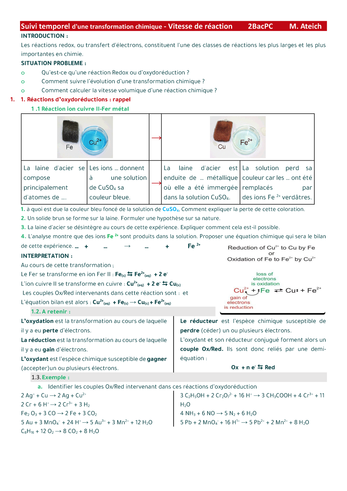 Suivi Temporel D'une Transformation Chimique - Ateich INTRODUCTION ...