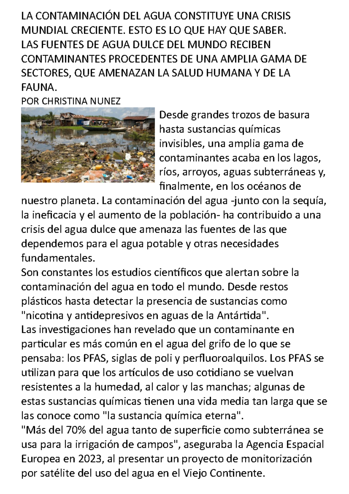 LA Contaminación DEL AGUA Constituye UNA Crisis Mundial Creciente - LA ...