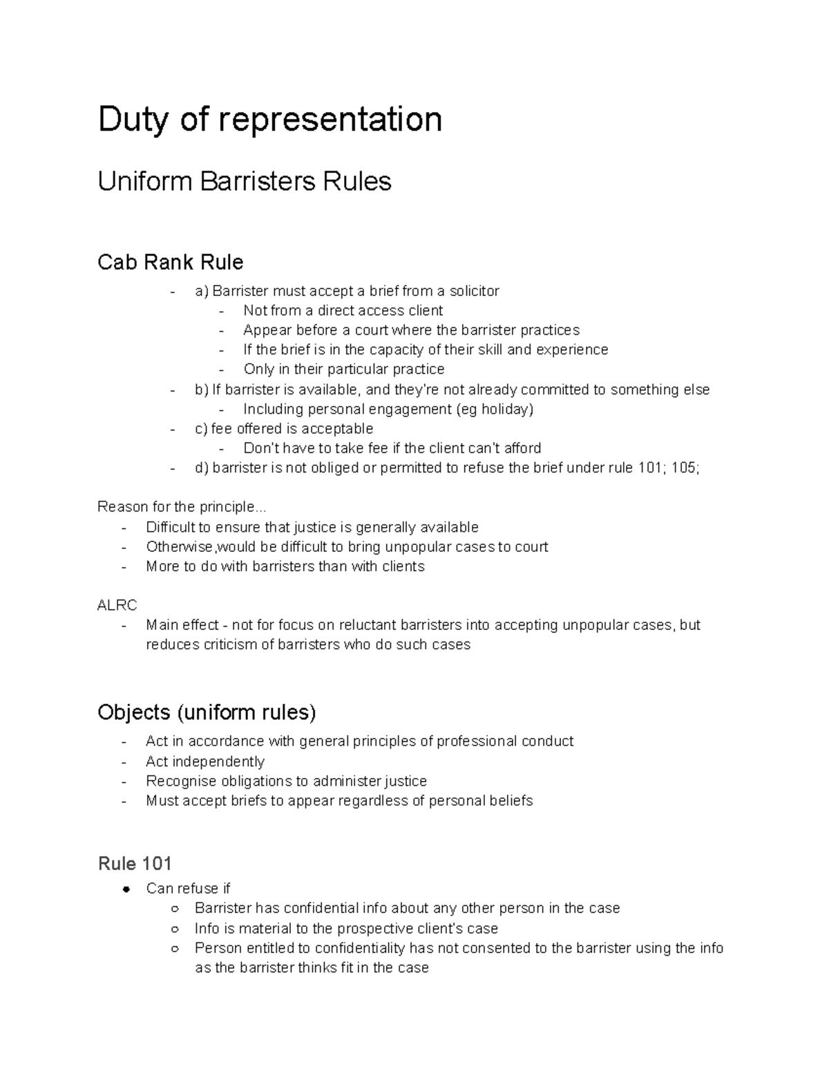 Duty of representation Duty of representation Uniform Barristers