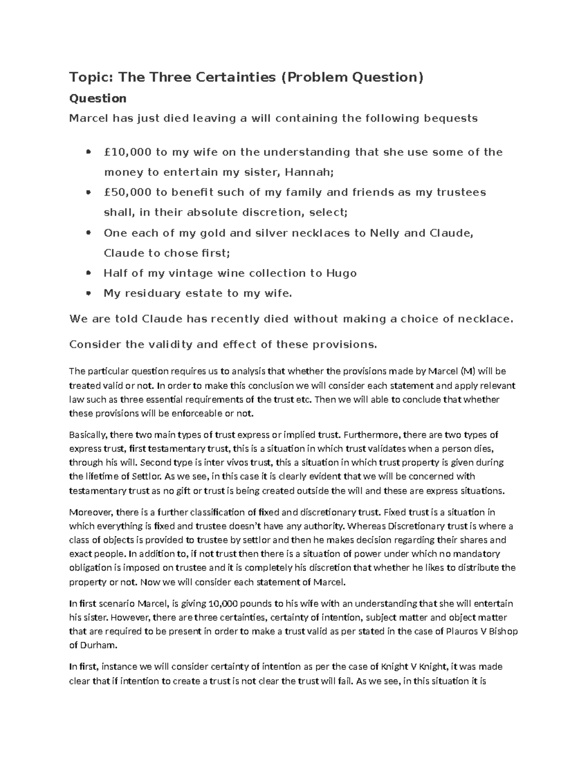 Certanities Model Answer from VLE - Topic: The Three Certainties ...