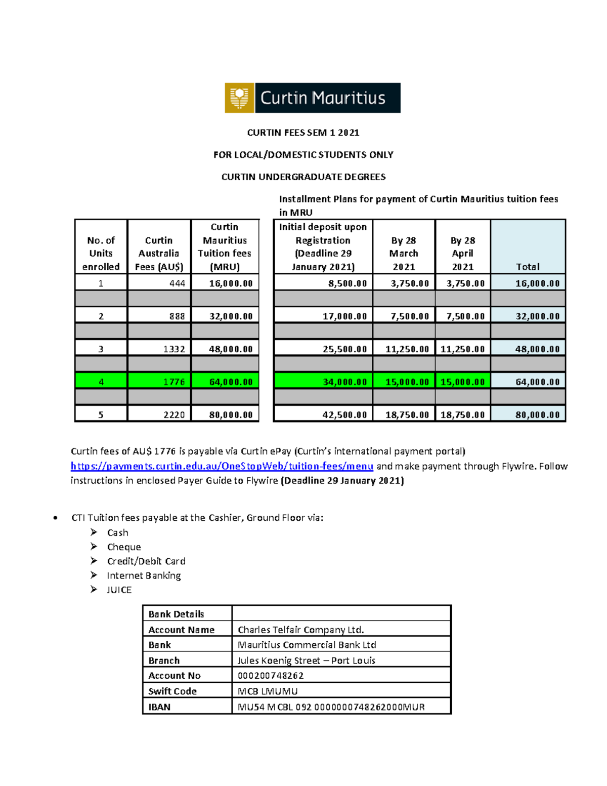 Curtin FEES SEM 1 2021- Domestic Students - CURTIN FEES SEM 1 2021 FOR ...