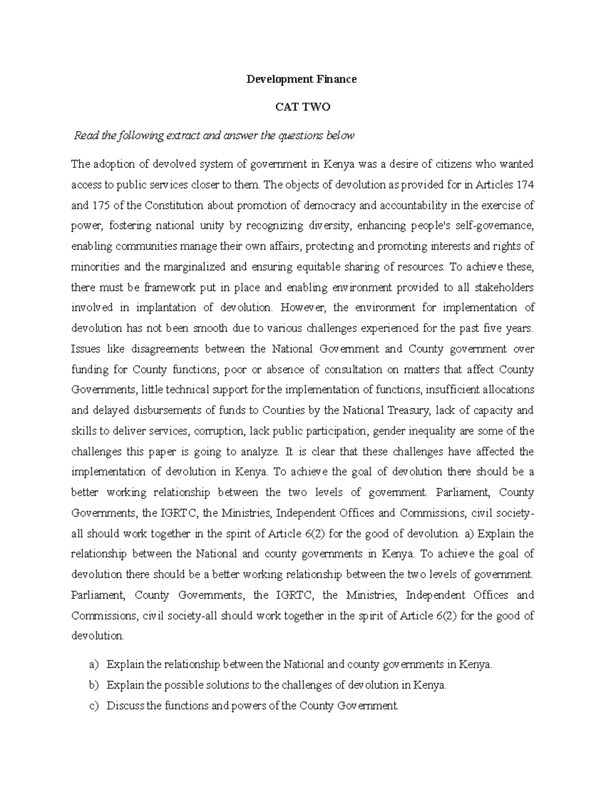 Development Finance CAT TWO Development Finance CAT TWO Read the