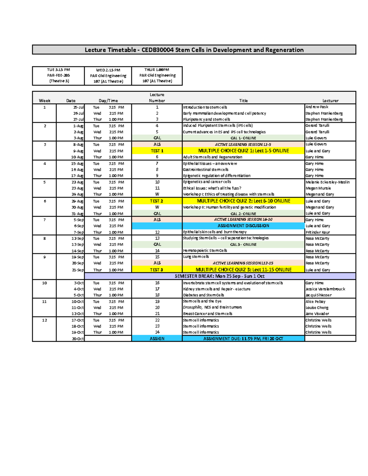 CEDB30004 2023 Timetable - 1 25-Jul Tue 3 PM 1 Introduction to stem ...