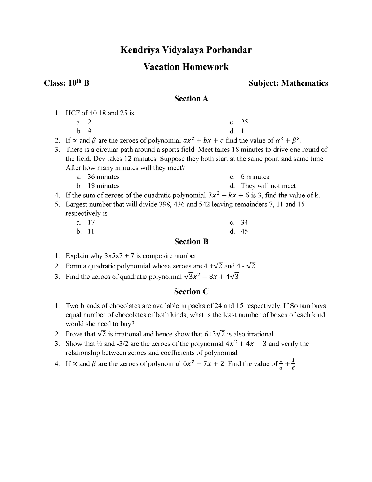 Class 10 - Mathematics Class 10 - Studocu