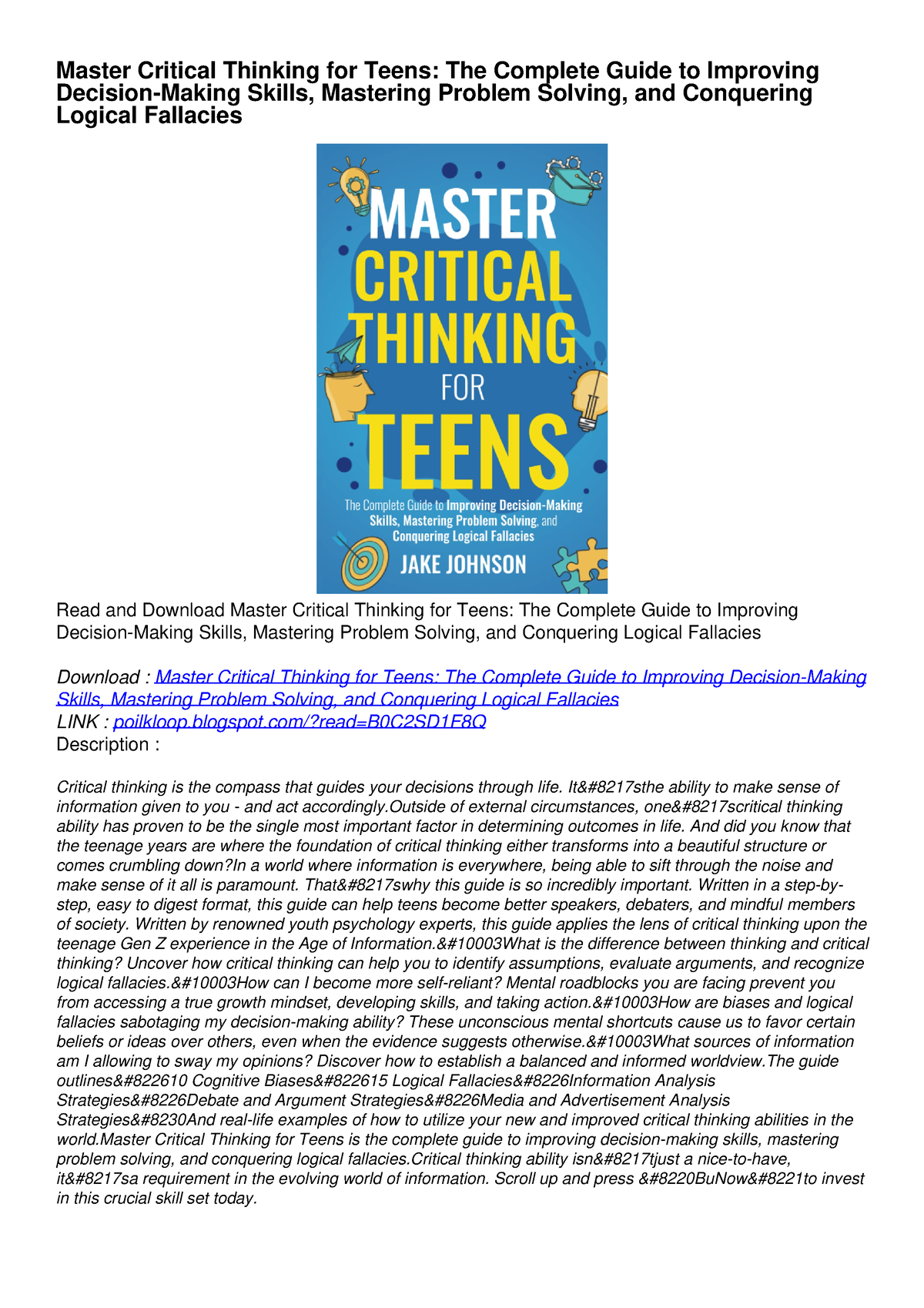 PDF Read Online Master Critical Thinking For Teens: The Complete Guide ...