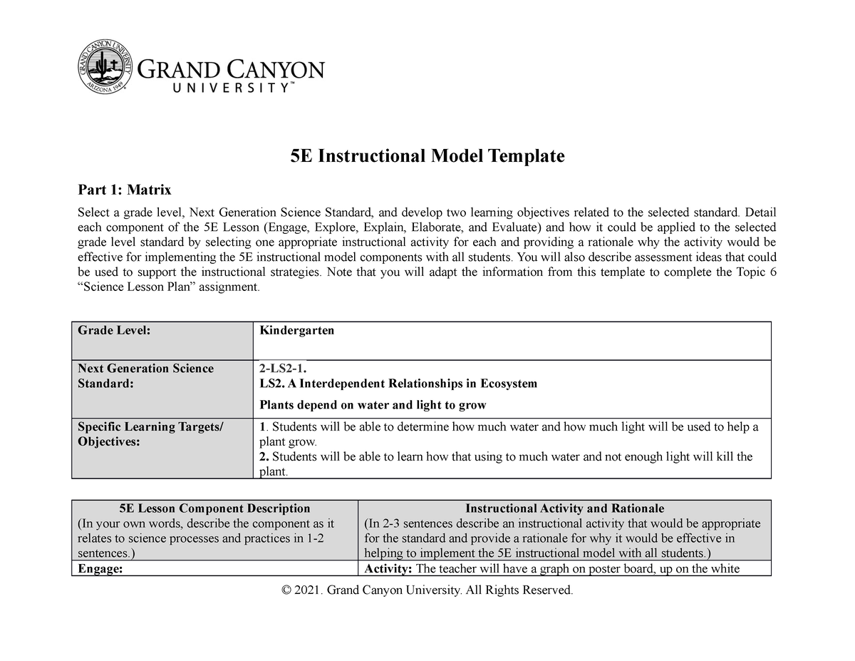 5e Instructional Model Template