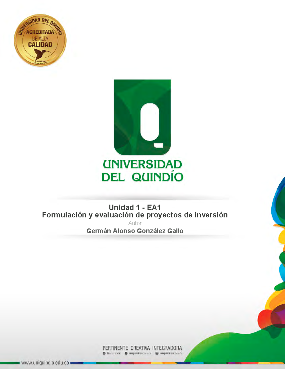 Descargable U1 EA1 formul y eval proyectos - Unidad 1 - EA Formulación ...