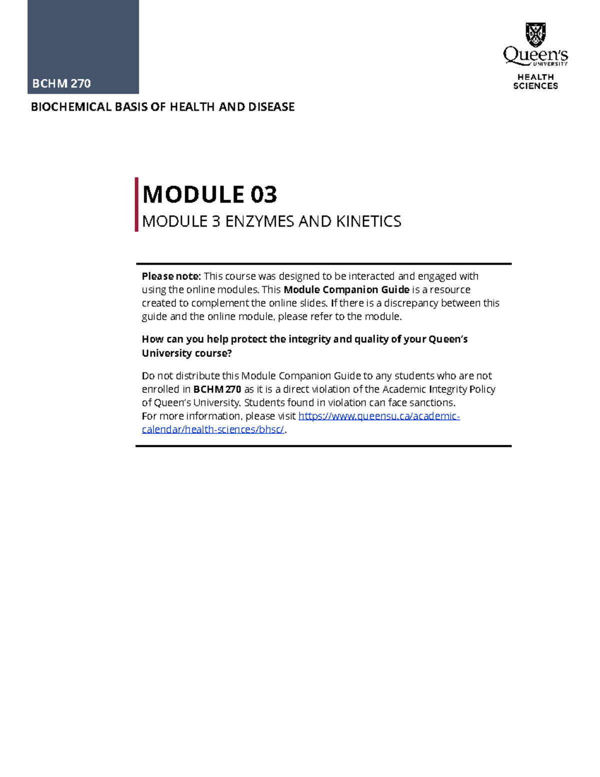 BCHM270 M03 OL On Q Companion Guide - Oiw MODULE 03 MODULE 3 ENZYMES ...