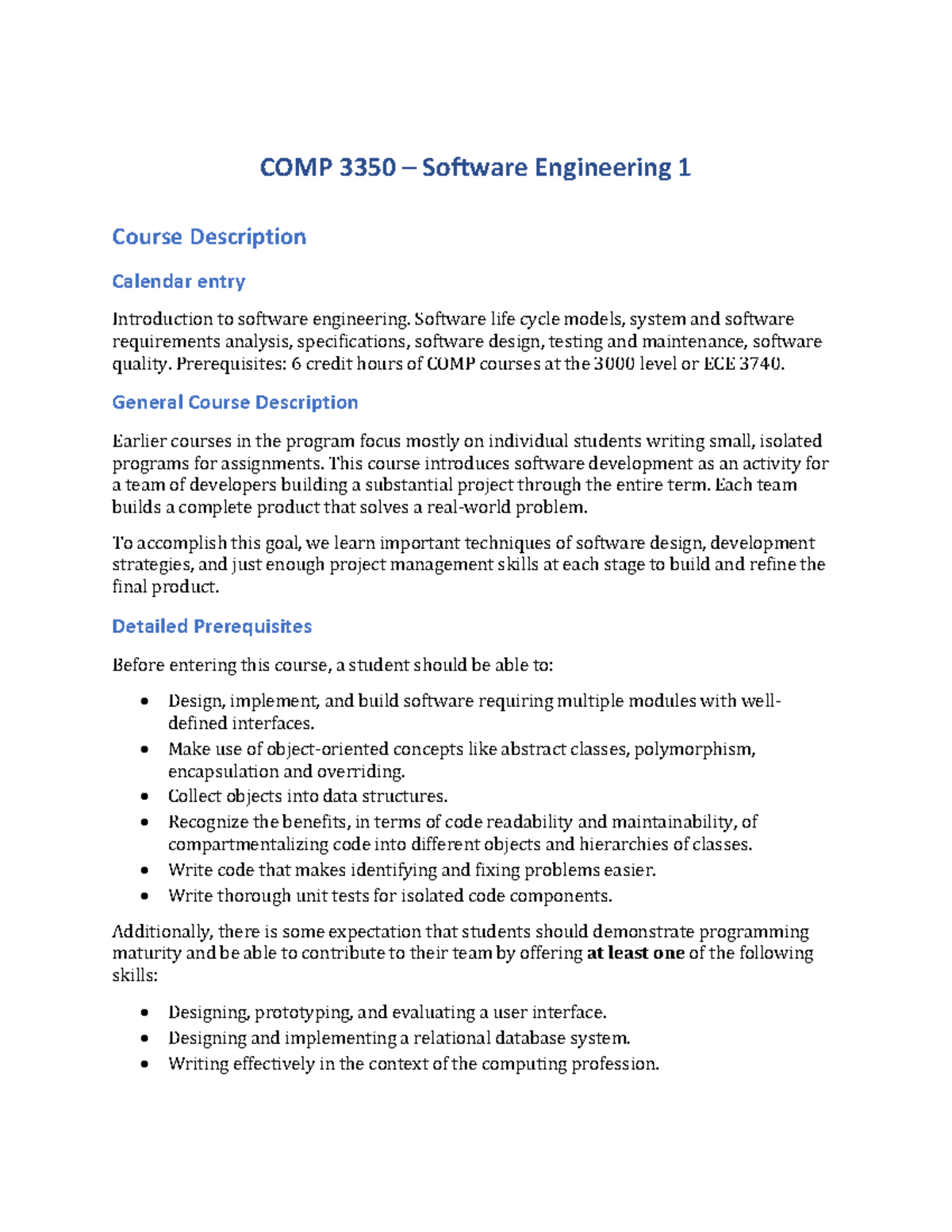 COMP-3350 - Syllabus - COMP 3350 - Software Engineering 1 Course ...