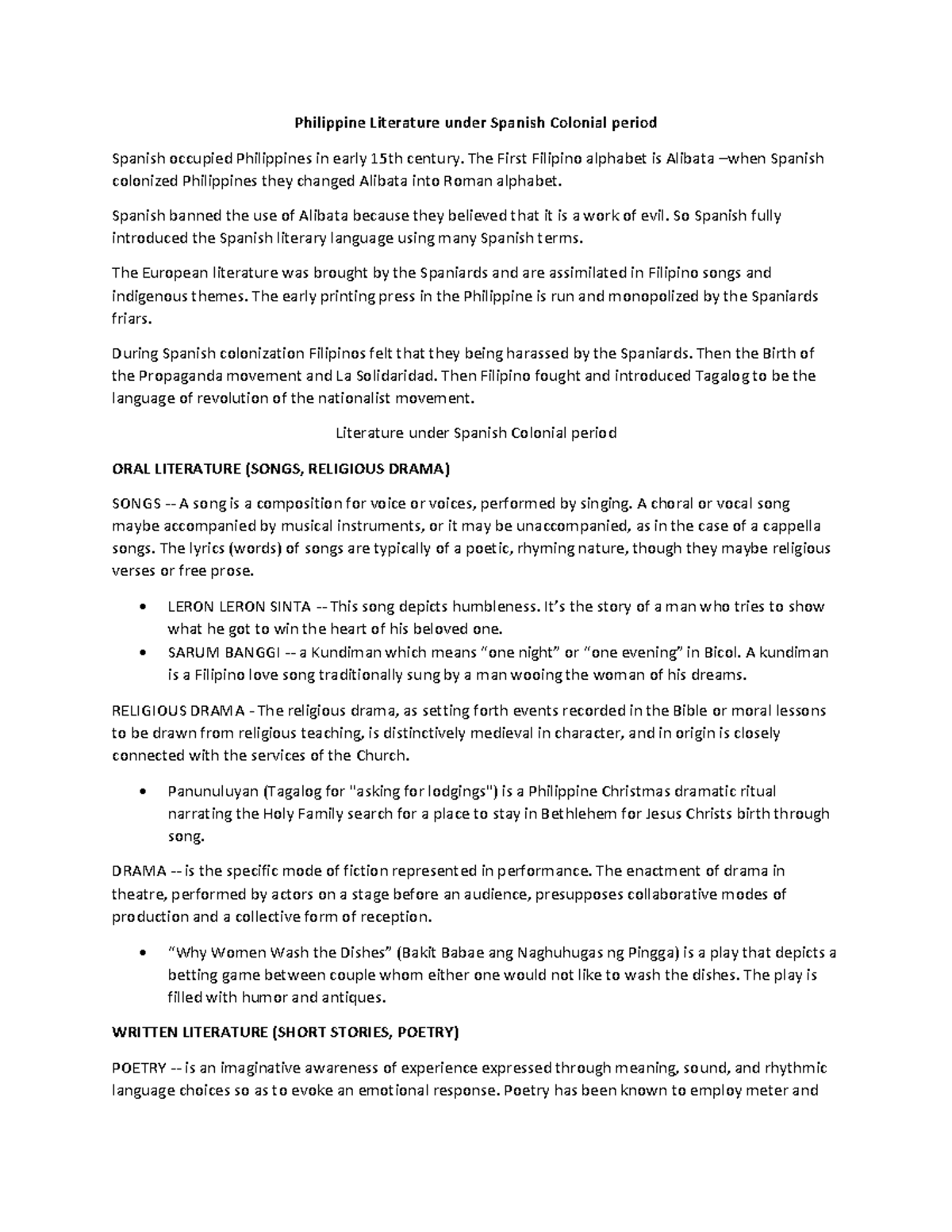 Pdfcoffee Philippine Literature Under Spanish Colonial Period Pdf