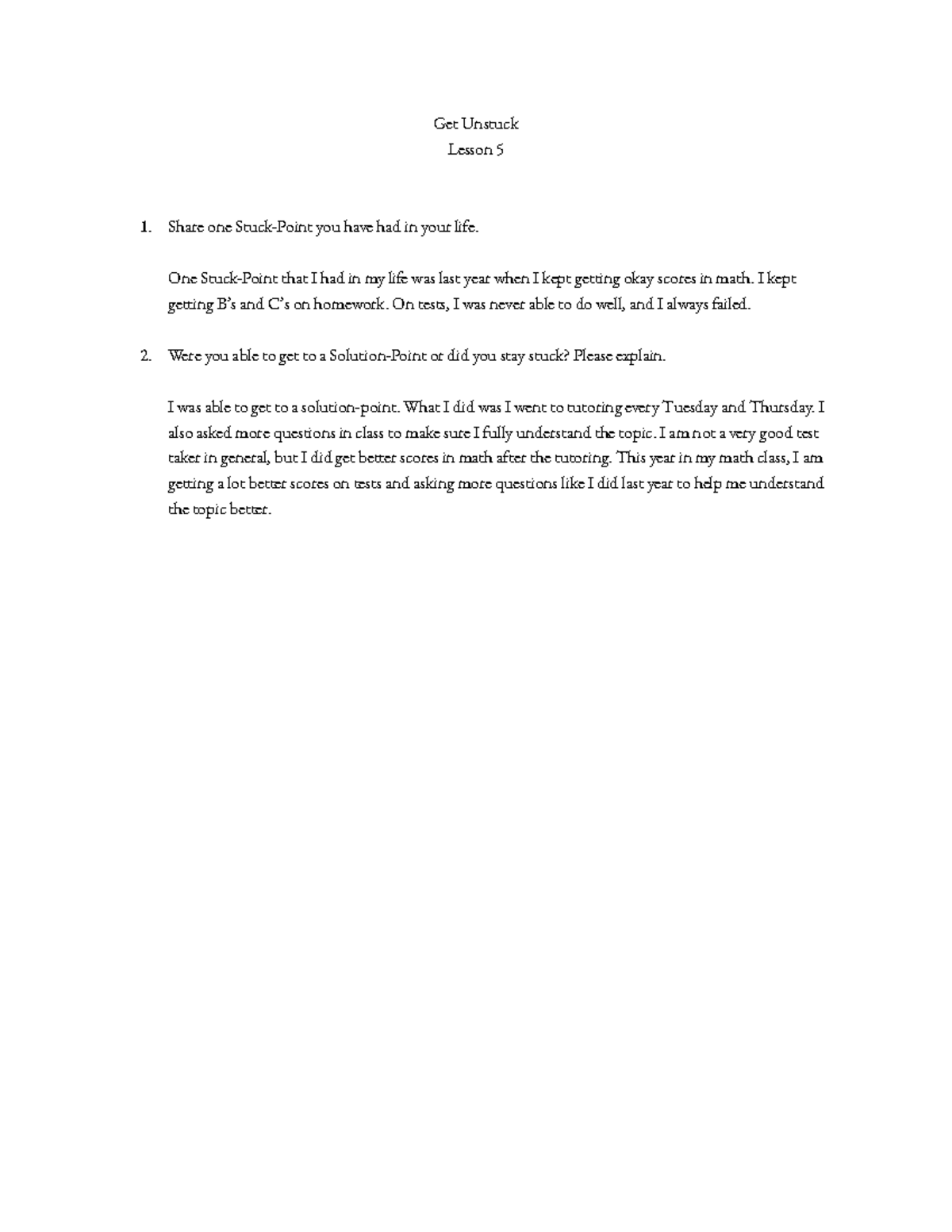 Get Unstuck - Assignment for Leadership - Get Unstuck Lesson 5 Share ...
