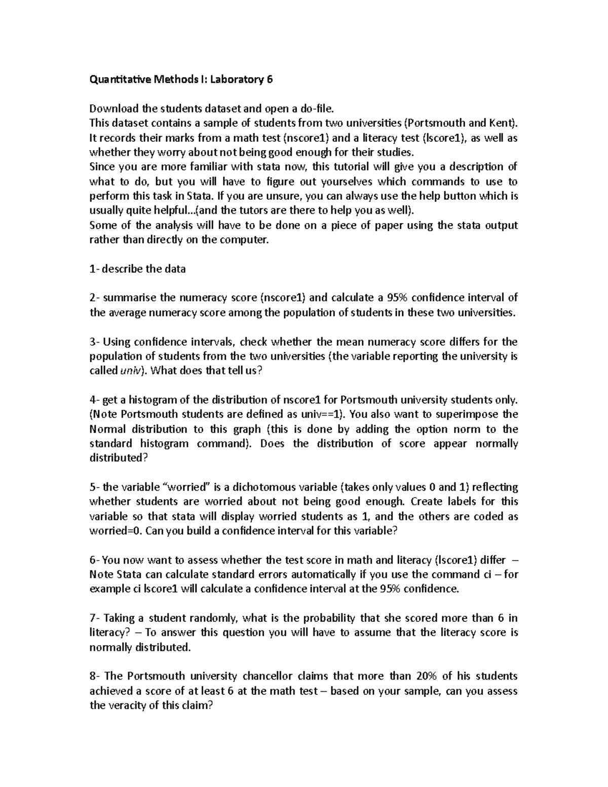 Lab6 students Lab Quantitative Methods I Laboratory 6 Download the