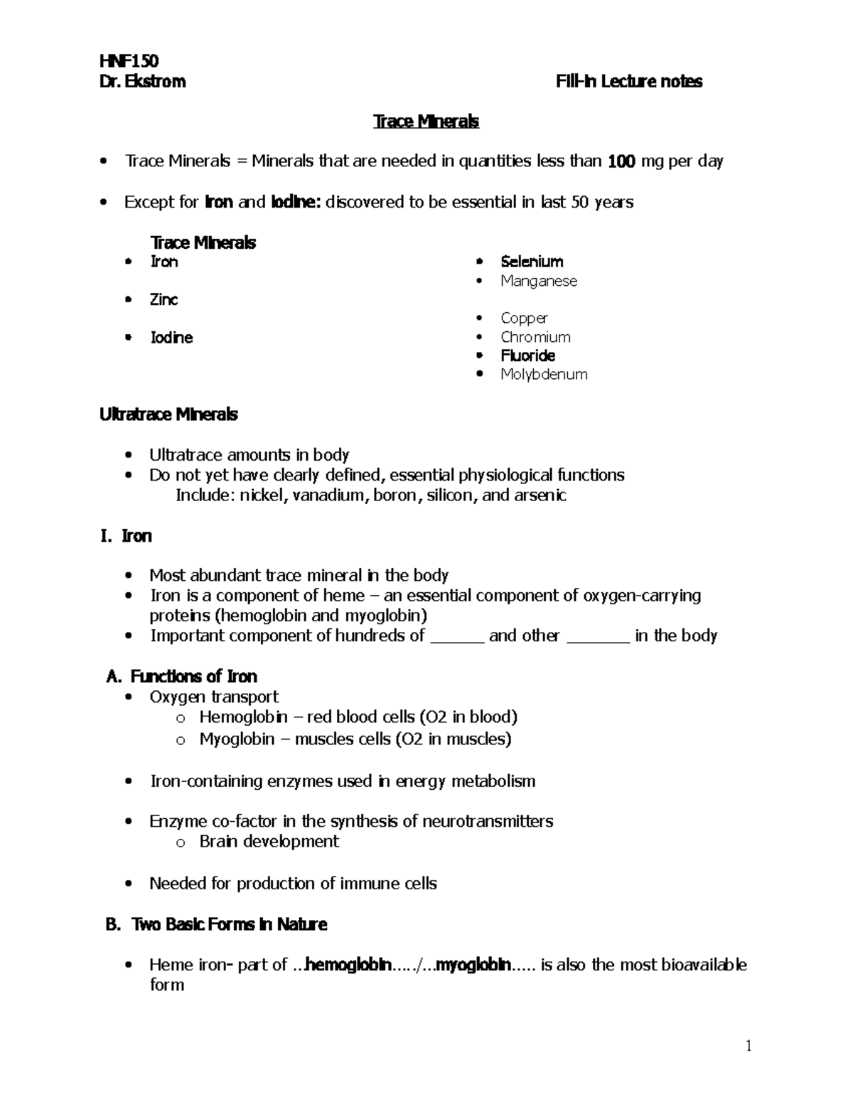 Week 5 Topic 3 Notes Dr. Ekstrom Fillin Lecture notes Trace Minerals