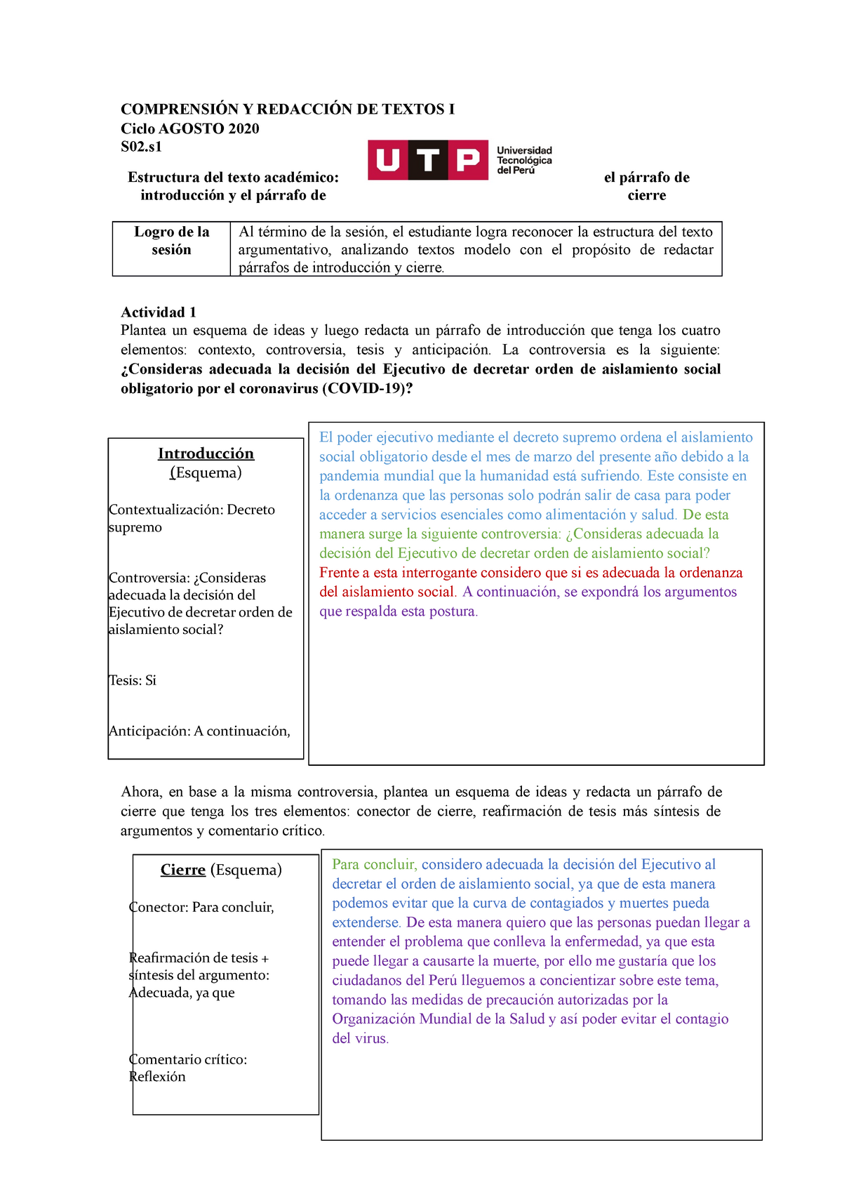 S02.s1-Párrafo Introducción Y Cierre (material) - 2020 - COMPRENSIÓN Y ...