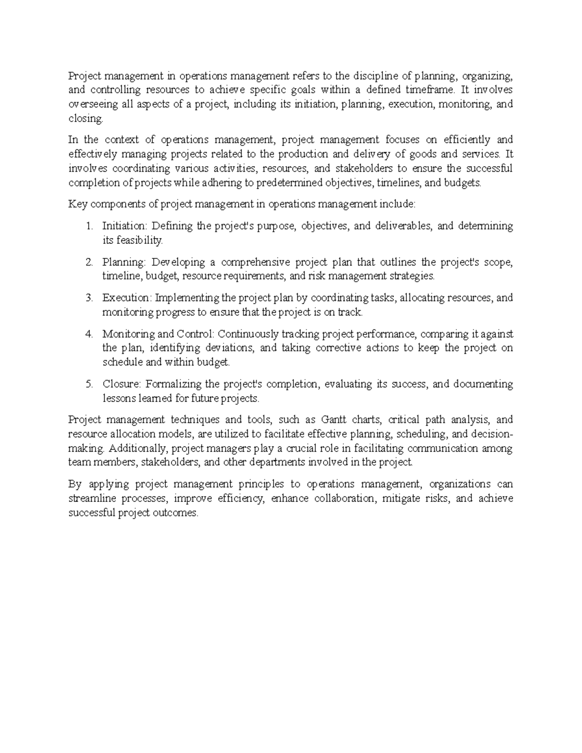 Project mgt - Operational Managment - NSU - Studocu