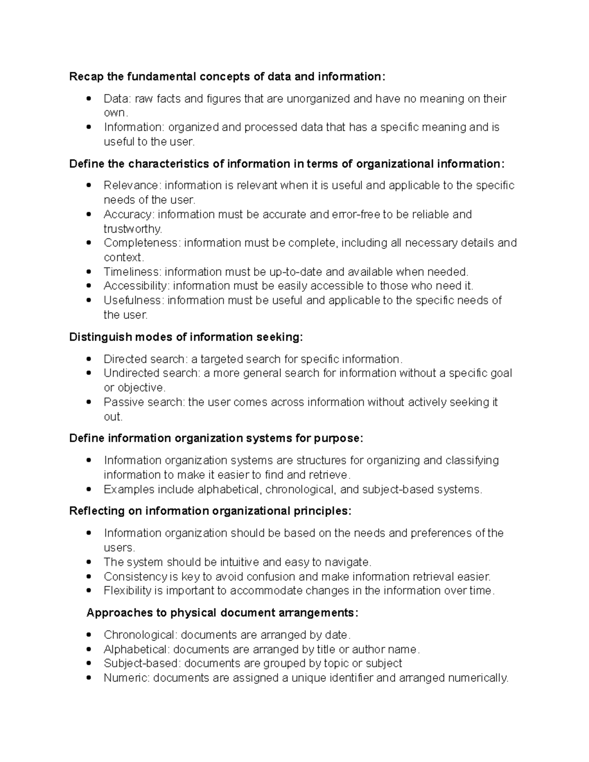 INL310 Notes - Recap the fundamental concepts of data and information ...