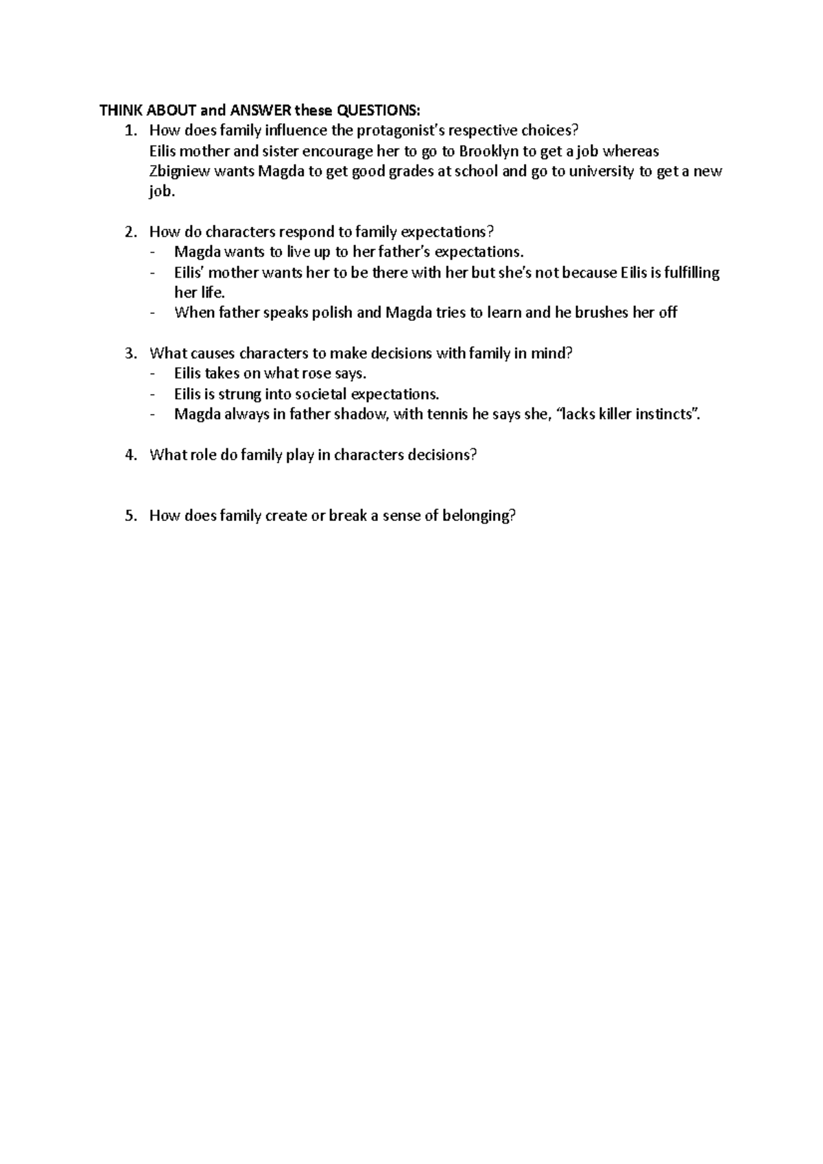 Thinking questions - THINK ABOUT and ANSWER these QUESTIONS: 1. How ...