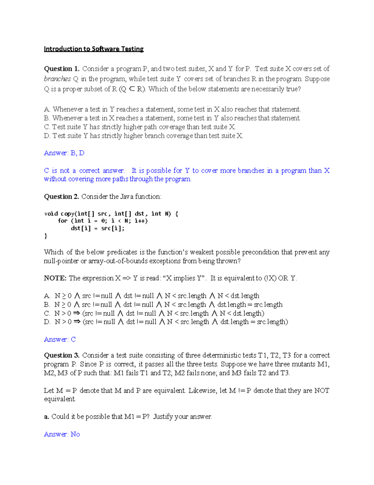 Lesson 2 Questions Answers - Introduction to Software Testing Question ...