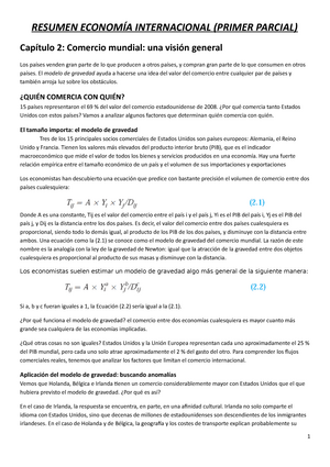 Resumen Economía Internacional Primer Parcial - RESUMEN ECONOMÍA  INTERNACIONAL (PRIMER PARCIAL) - Studocu