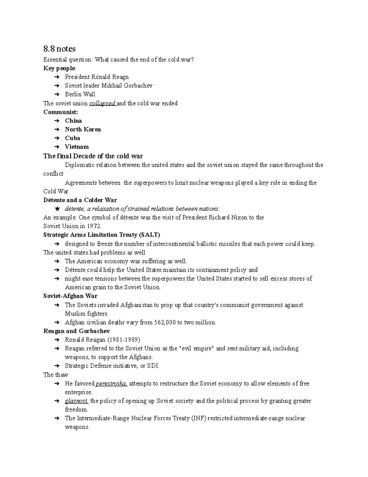 8.8 notes - 8 notes Essential question: What caused the end of the cold ...