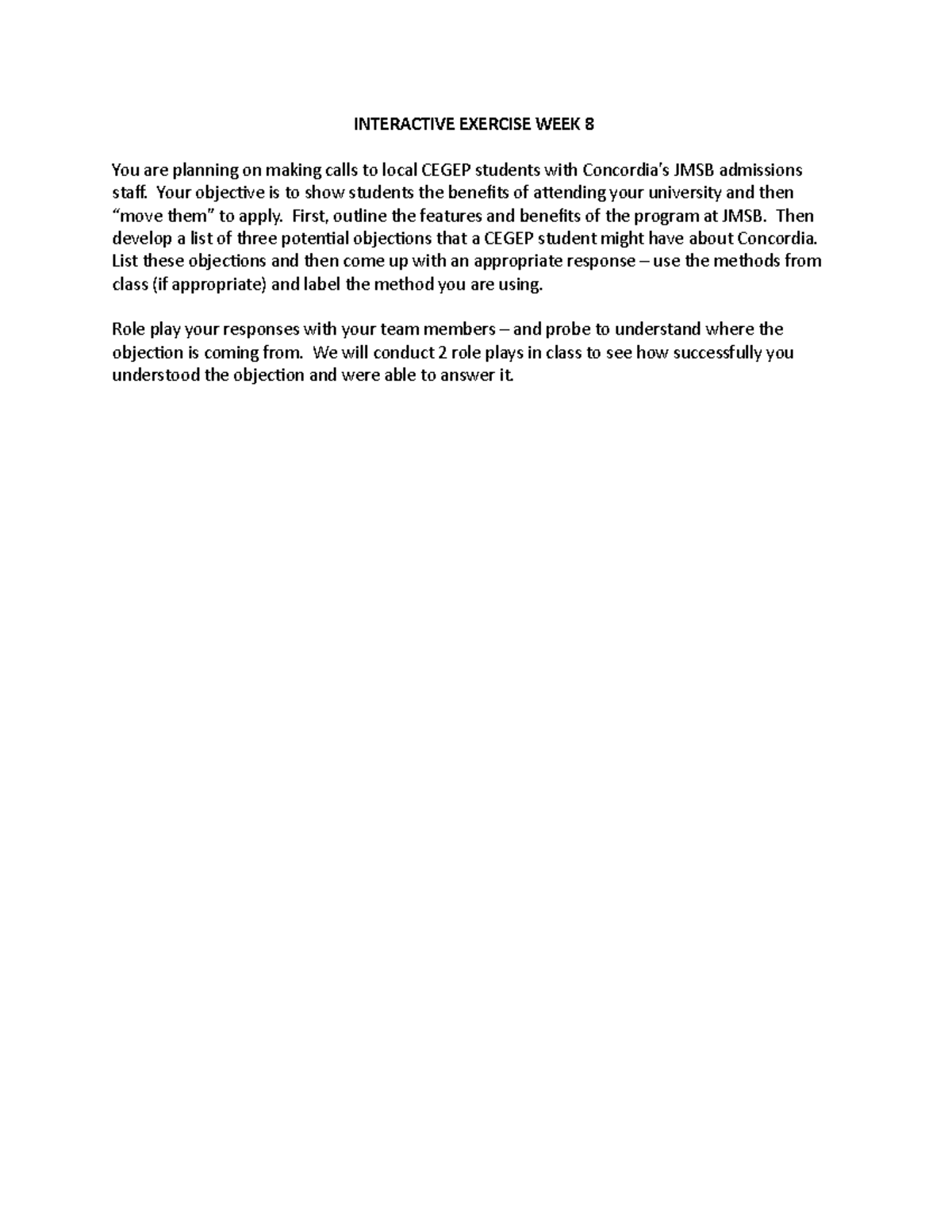 Interactive Exercise WEEK 8 example Of Work MARK 454 Concordia