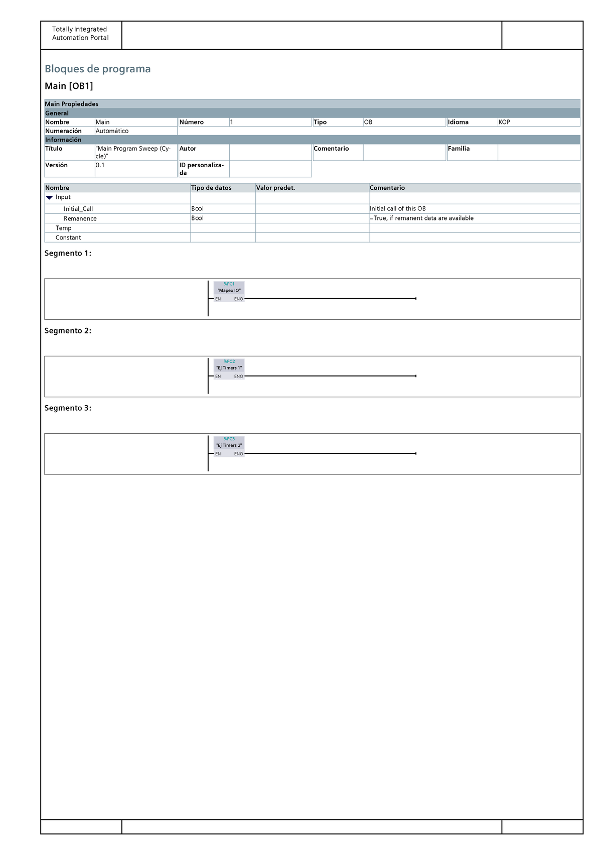 Timer - XSIOXSNUIAJBXHW - Automation Portal Bloques de programa Main ...