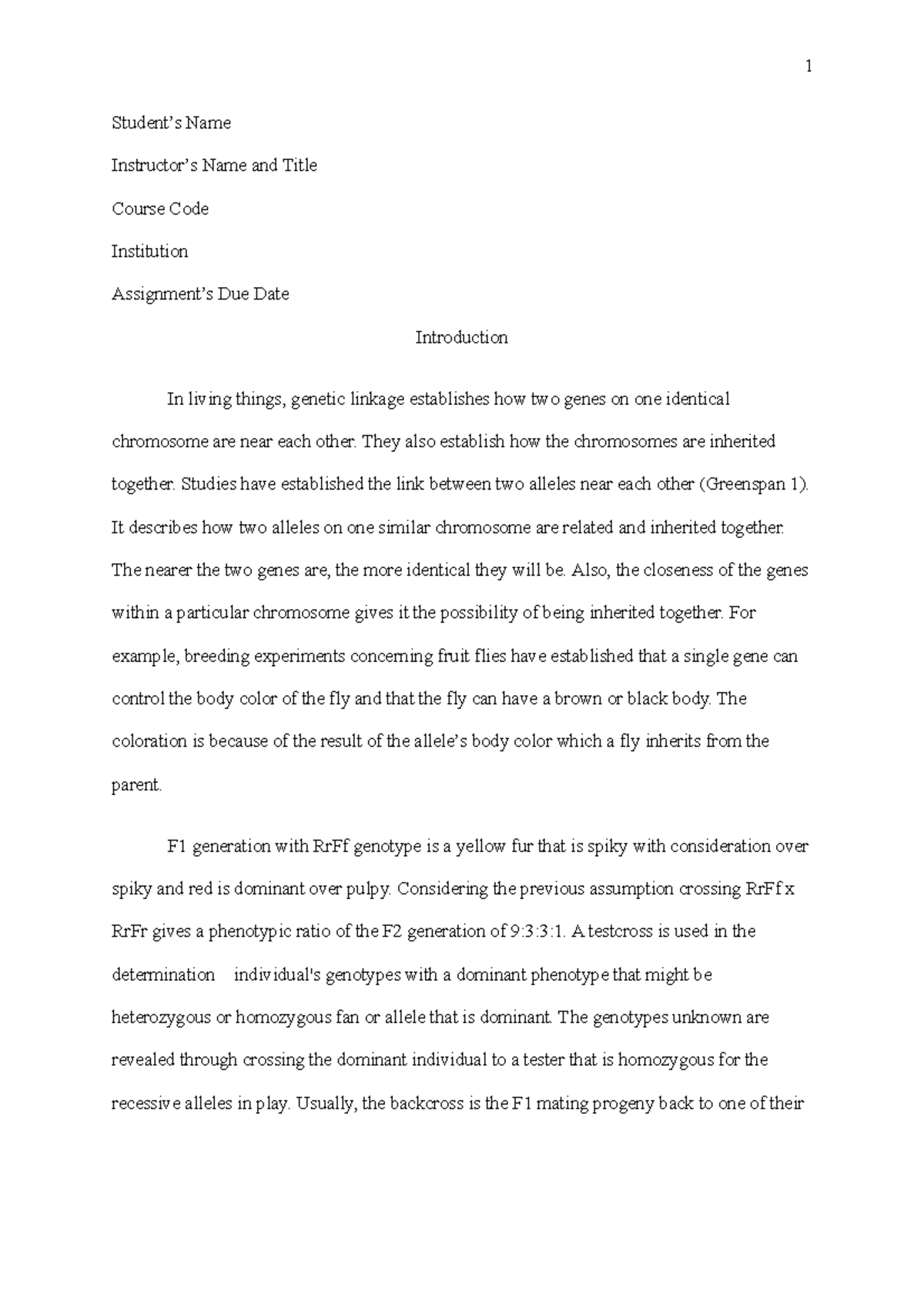 Bio - course work materials - 1 Student’s Name Instructor’s Name and ...