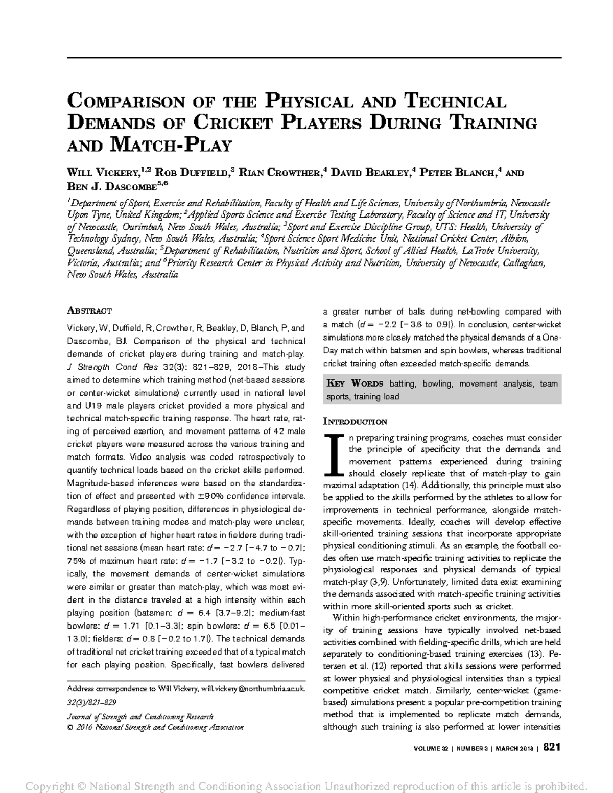 Comparison of the Physical and Technical Demands - COMPARISON OF THE ...