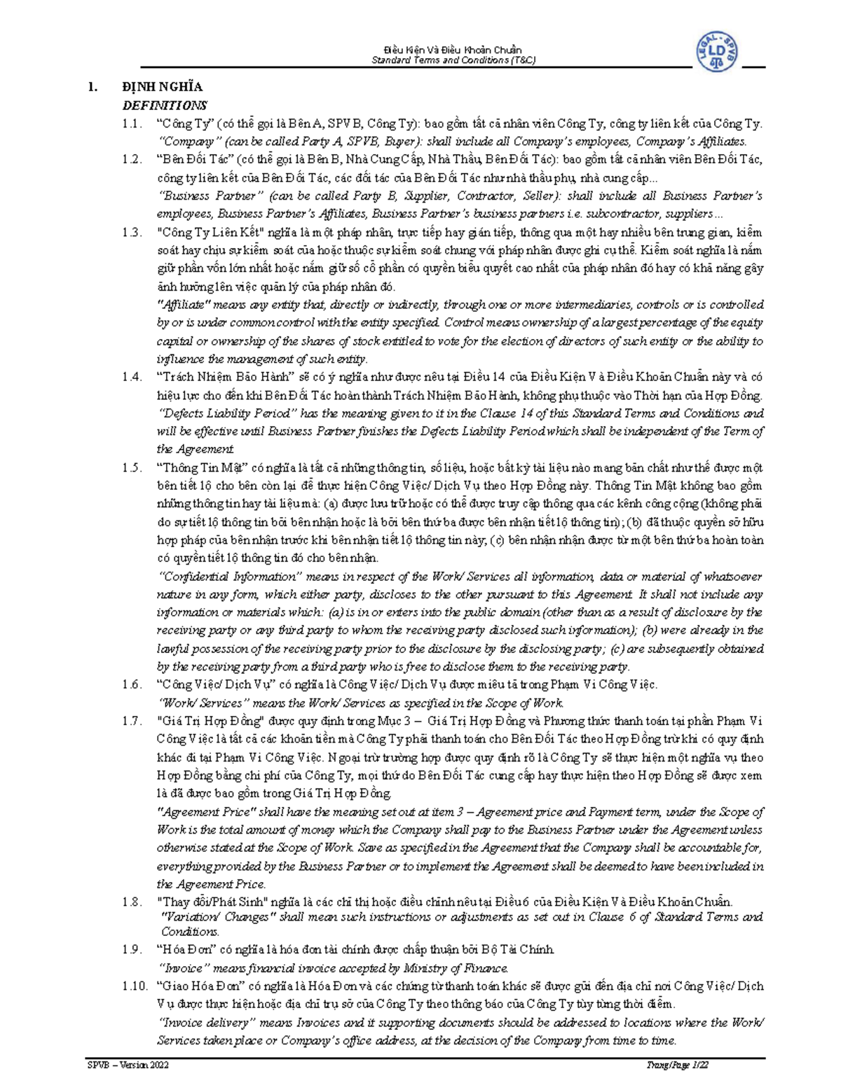General Standard Terms and Conditions B Version 2023 Standard Terms and Conditions (T&C) ĐỊNH