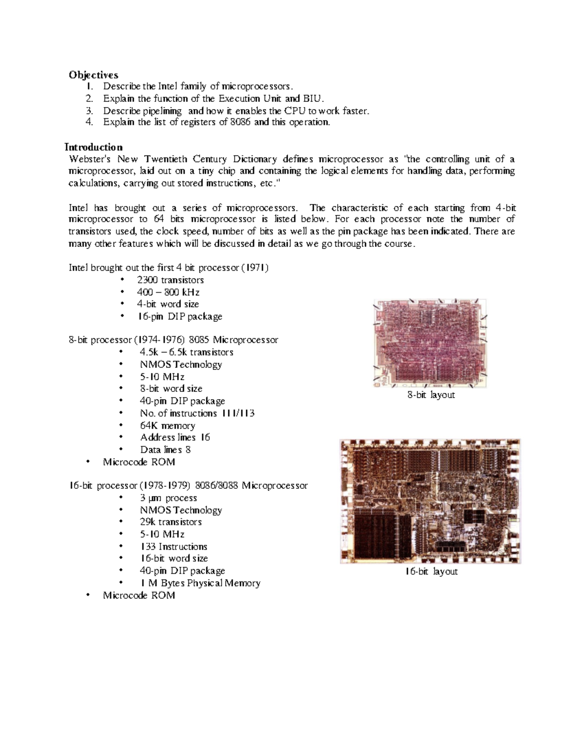 Module -1 - UNIT -1 LECTURE ON MICROPROCESSORS - Objectives 1. Describe ...