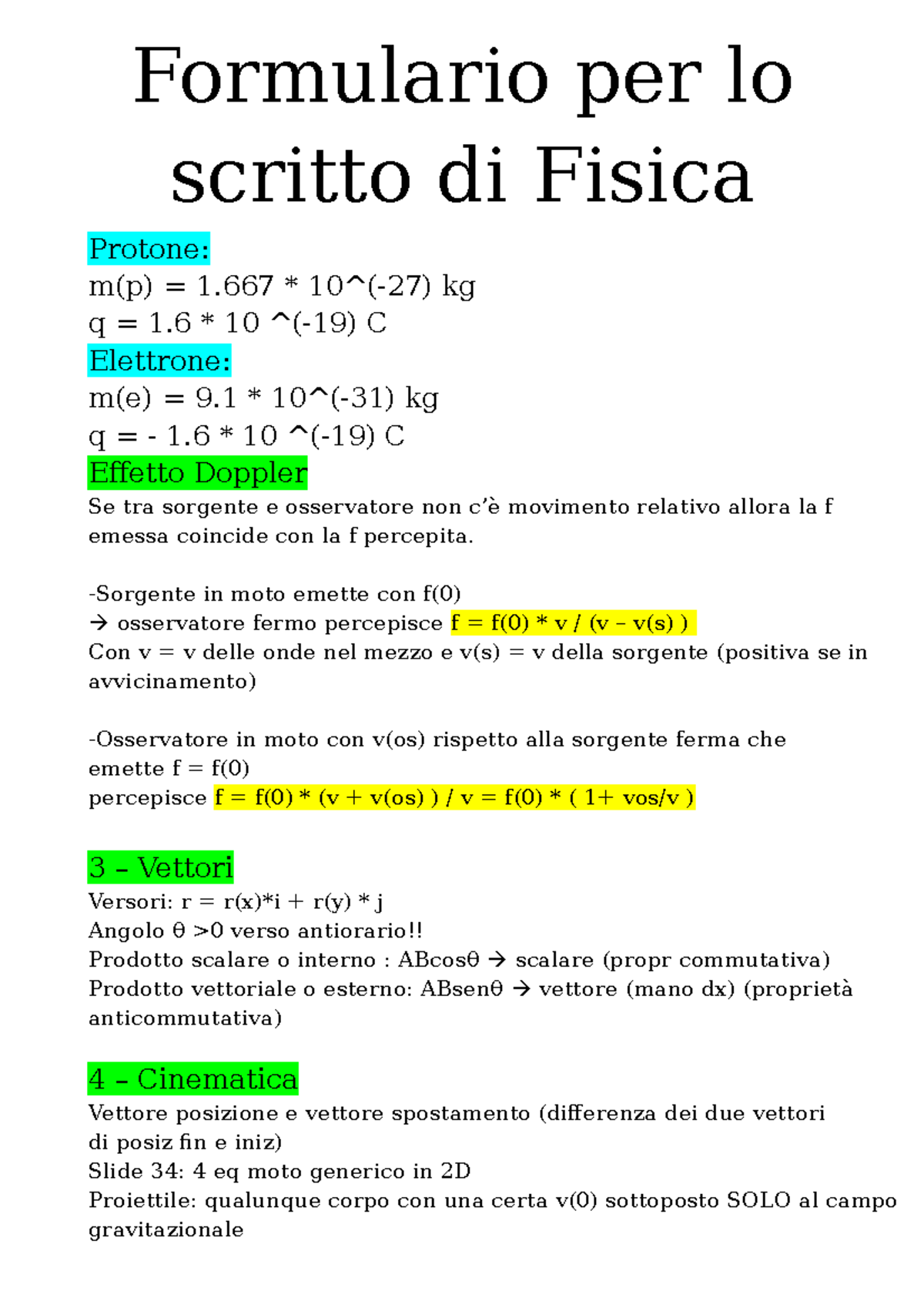 Formulario Fisica A A 15 16 Formulario Per Lo Scritto Di Fisica Studocu