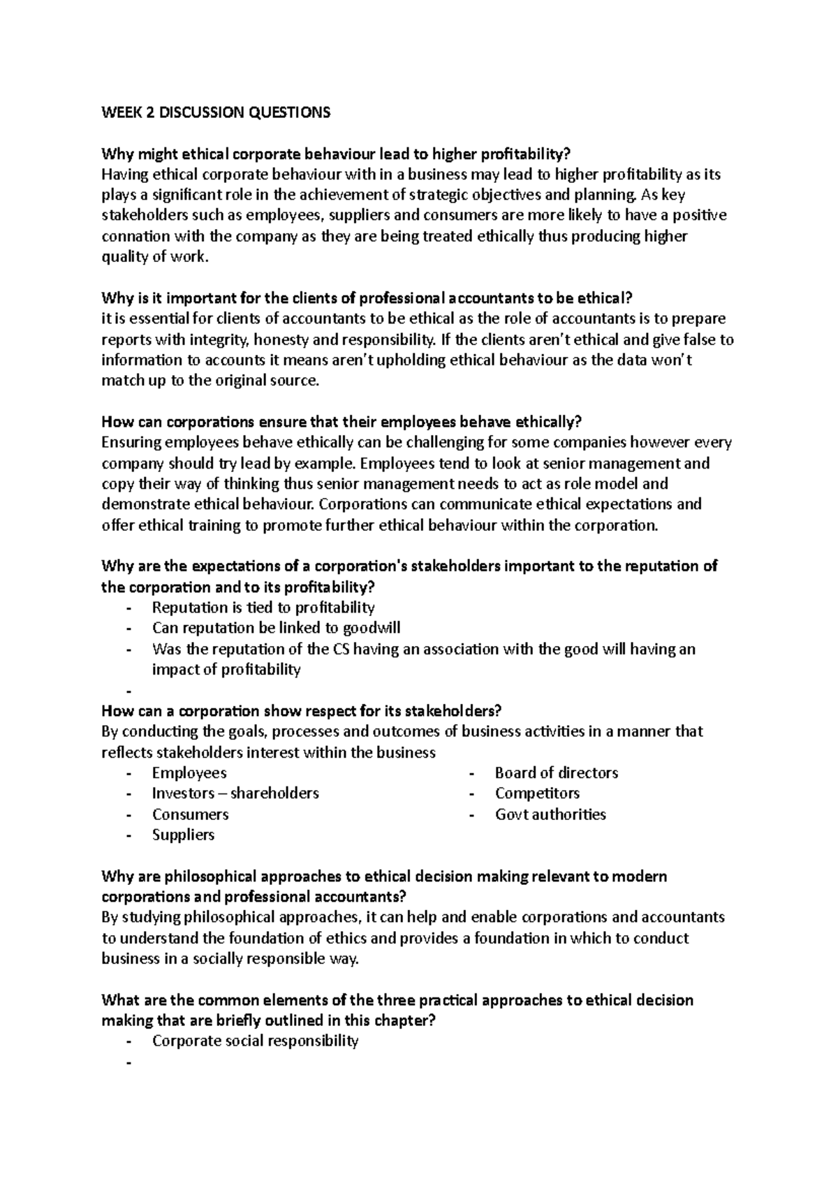 WEEK 2 Discussion Questions - WEEK 2 DISCUSSION QUESTIONS Why might ...