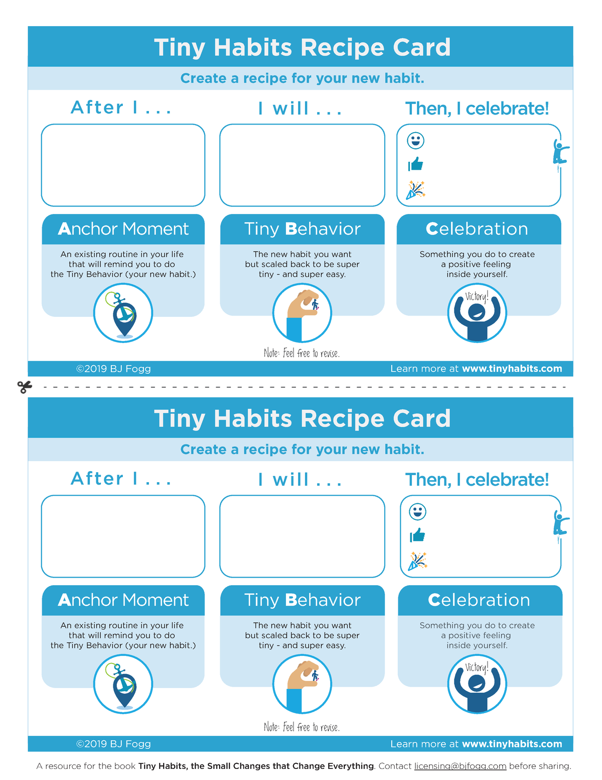 Tiny Habits Recipe Card Tiny Habits Recipe Card Create A Recipe For