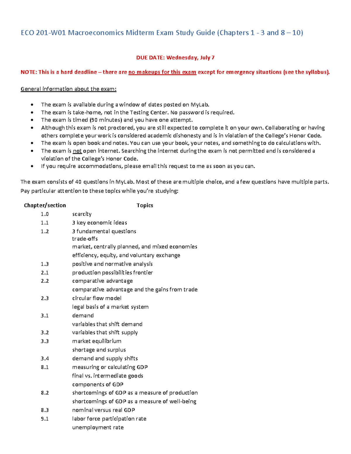 ECO 201-W01 Midterm Study Guide SU21 - ECO 201-W01 Macroeconomics ...