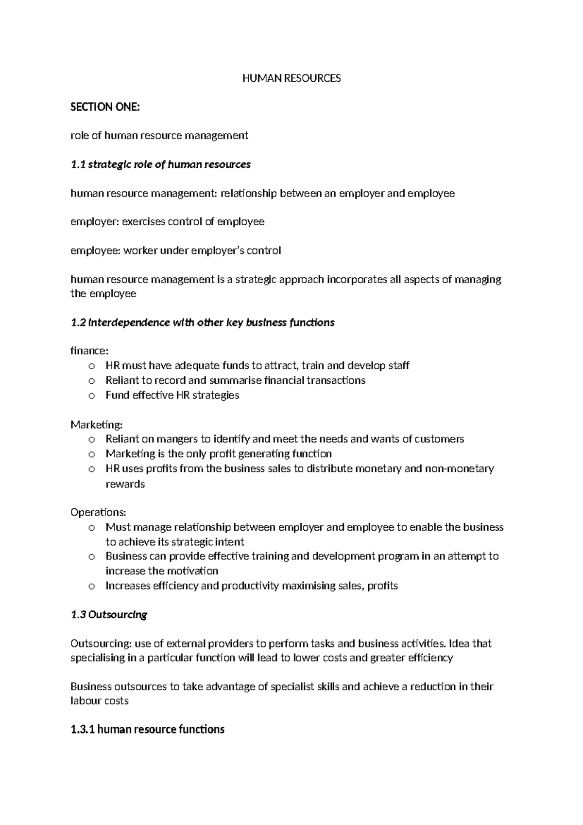 Human Resources - essay - HUMAN RESOURCES SECTION ONE: role of human ...